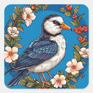 🐦 Colourful Bird Floral Decor 🐦 Square Sticker