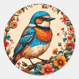 Colourful  bird Floral Nature Art 🖼️ Elegant 🐦🌸 Classic Round Sticker