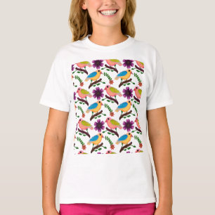 Colourful Bird Floral Seamless Pattern Hand Draw T-Shirt