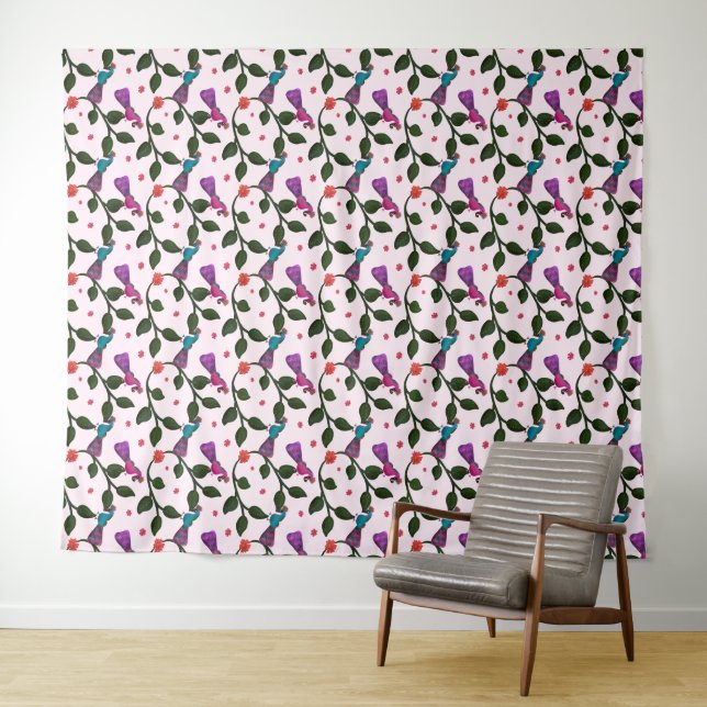 Colourful Bird Floral Seamless Pattern  Tapestry (In Situ (Horizontal))