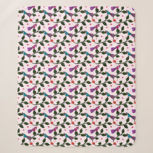 Colourful Bird Floral Seamless Pattern Tapestry Sherpa Blanket