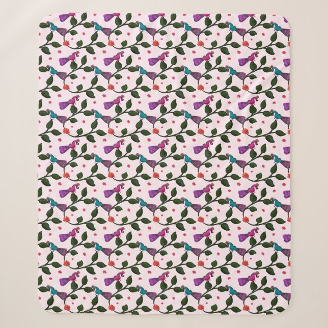 Colourful Bird Floral Seamless Pattern  Tapestry Sherpa Blanket (Front)