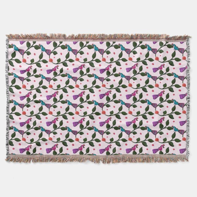 Colourful Bird Floral Seamless Pattern  Tapestry Throw Blanket (Front)