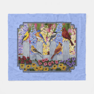 Colourful Bird Flower Garden Blue Fleece Blanket