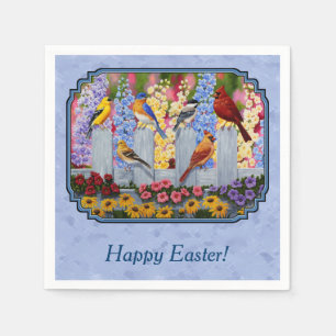 Colourful Bird Flower Garden Blue Napkin