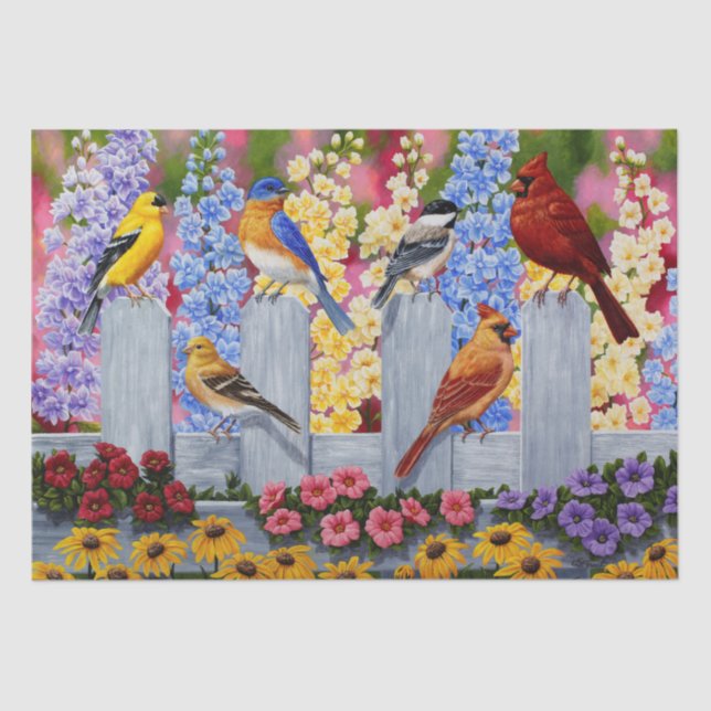 Colourful Bird Flower Garden Tissue Paper (Front)