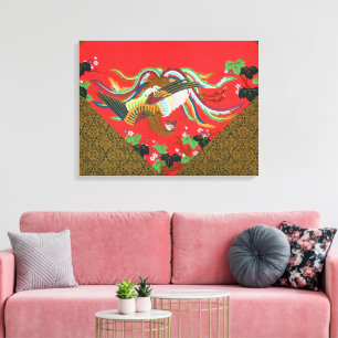 Colourful Bird Flower Tapestry Design Japanese Art Canvas Print