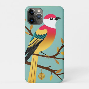 Colourful Bird Illustration in a Golden Frame iPhone 11 Pro Case