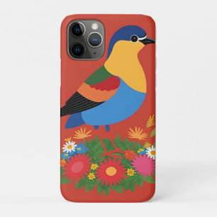 Colourful Bird Illustration With Floral Background iPhone 11 Pro Case