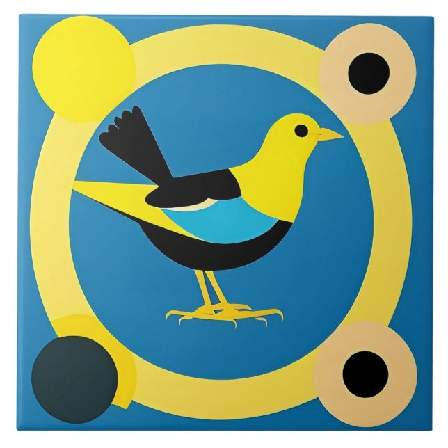Colourful Bird in Abstract Geometric Art Design Tile (Front)