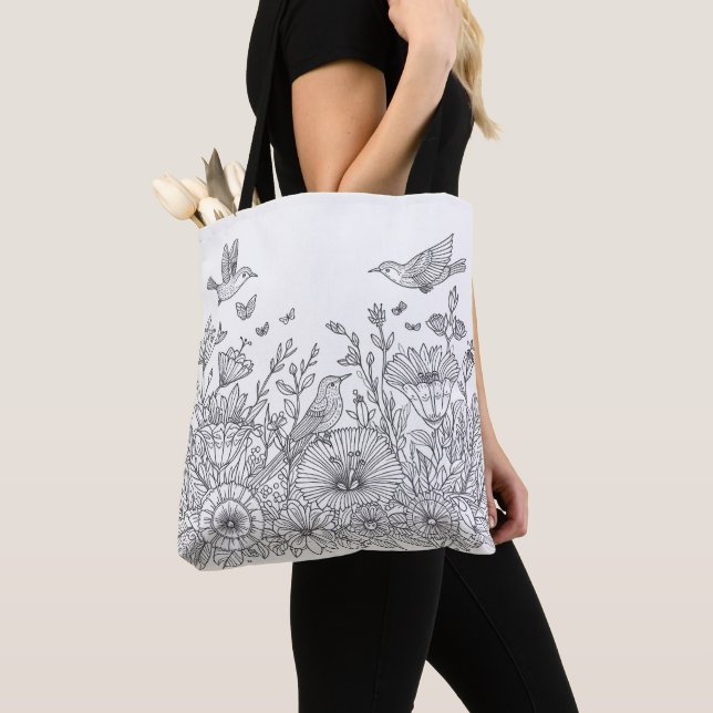 Colourful Bird Line Art Design for Colouring  Tote Bag (Close Up)