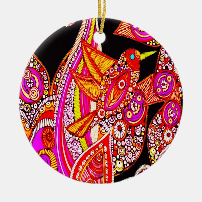 Colourful Bird Of Paradise Black Ornament (Front)