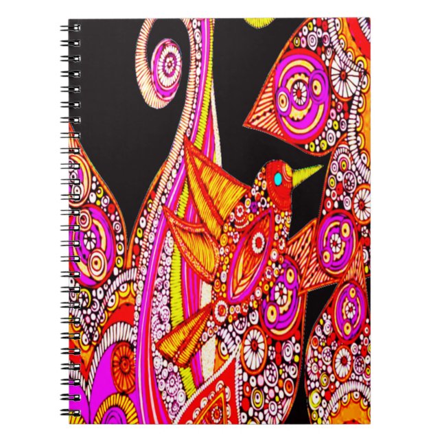 Colourful Bird Of Paradise Black Spiral Notebook (Front)
