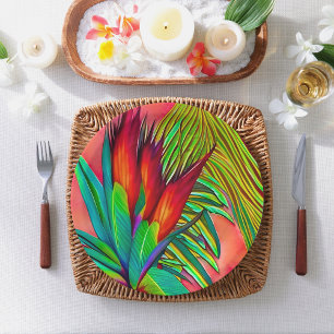 Colourful Bird of Paradise Flower Paper Plate