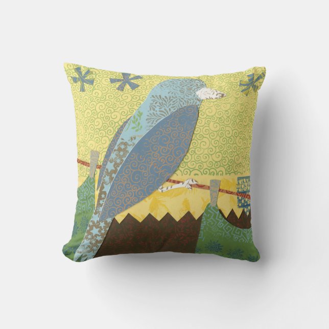 Colourful Bird on a Wire Cushion (Front)