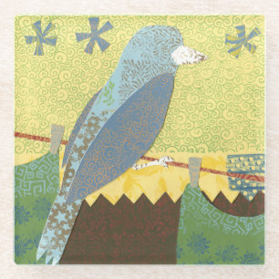 Colourful Bird on a Wire Glass Coaster