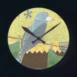 Colourful Bird on a Wire Round Clock<br><div class="desc">Feeling artsy? This collage of many different patterns and colours representing a bird on a wire will delight any modern art lover. Put some colour in your life and on any of your favourite Zazzle product today!</div>