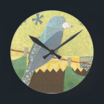 Colourful Bird on a Wire Round Clock<br><div class="desc">Feeling artsy? This collage of many different patterns and colours representing a bird on a wire will delight any modern art lover. Put some colour in your life and on any of your favourite Zazzle product today!</div>