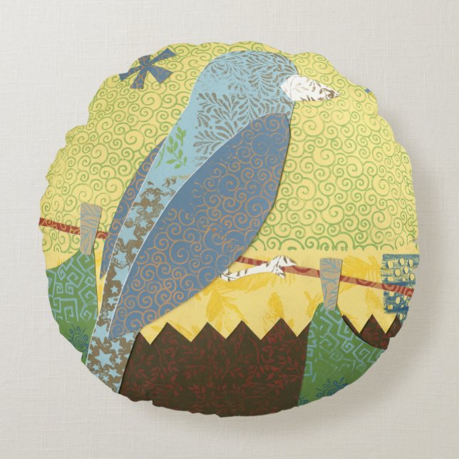 Colourful Bird on a Wire Round Cushion (Front)