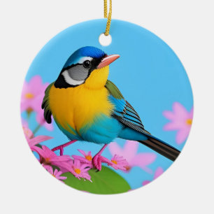 Colourful Bird on Blooming Branch Ceramic Tree Decoration