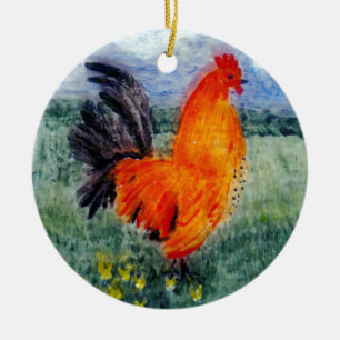 Colourful Bird Painting Rooster Chicken Ceramic Tree Decoration