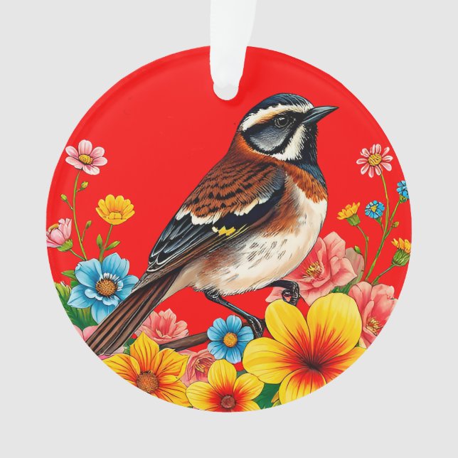 Colourful Bird Perched Among Flowers Ornament (Front)