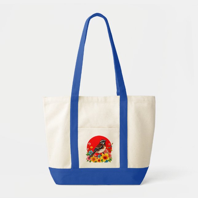 Colourful Bird Perched Among Flowers Tote Bag (Front)
