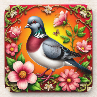Colourful Bird Perched Among Vibrant Flowers Coaster