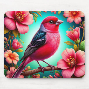 Colourful Bird Perched on Branch Mouse Mat