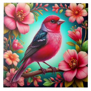 Colourful Bird Perched on Branch Tile