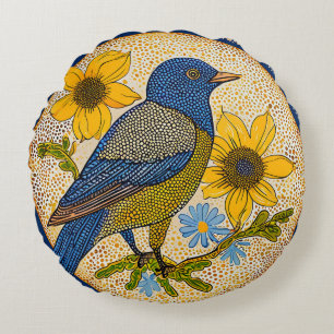 Colourful bird  round cushion
