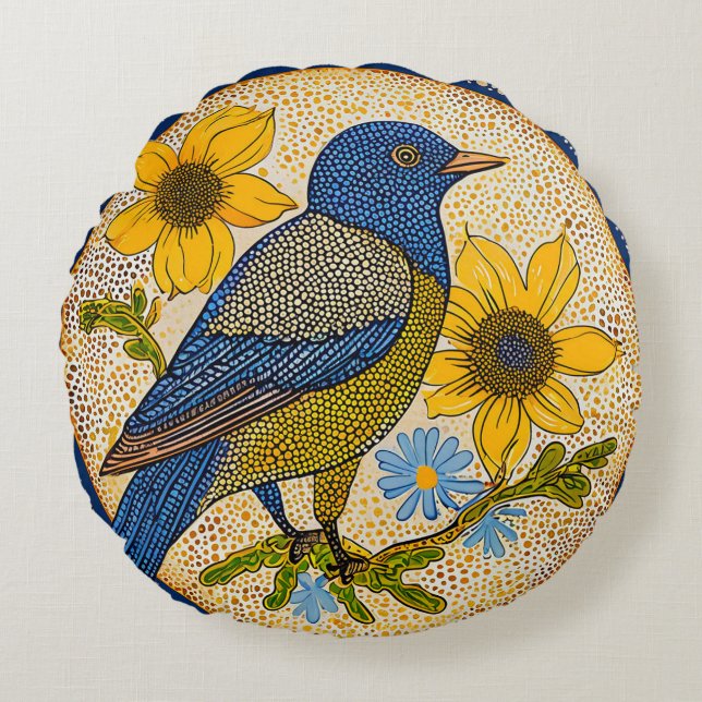 Colourful bird  round cushion (Front)