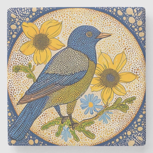 Colourful bird  stone coaster (Front)