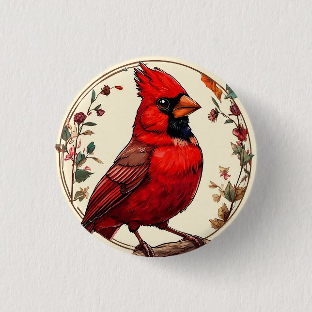 Colourful Bird with Floral Frame 3 Cm Round Badge (Front)