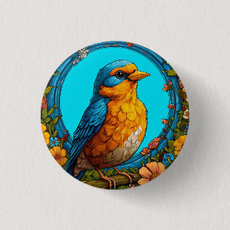 Colourful Bird with Floral Frame 3 Cm Round Badge