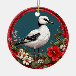 Colourful Bird with Floral Frame Ceramic Tree Decoration