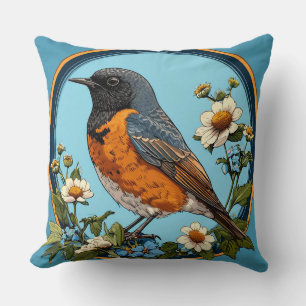 Colourful Bird with Floral Frame Cushion