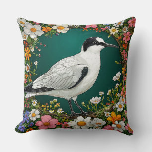 Colourful Bird with Floral Frame Cushion