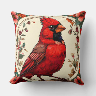 Colourful Bird with Floral Frame Cushion