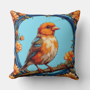 Colourful Bird with Floral Frame Cushion