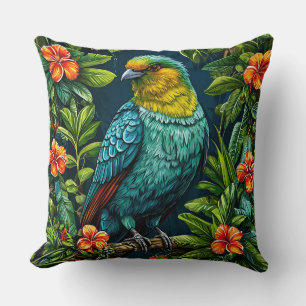 Colourful Bird with Floral Frame Cushion