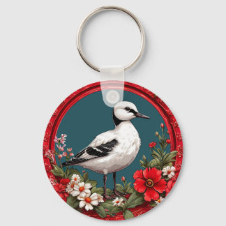 Colourful Bird with Floral Frame Key Ring