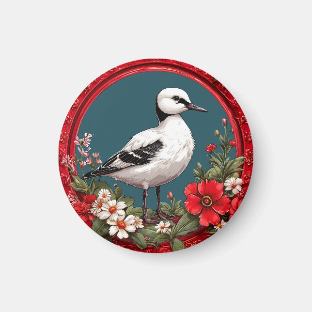 Colourful Bird with Floral Frame Magnet (Front)