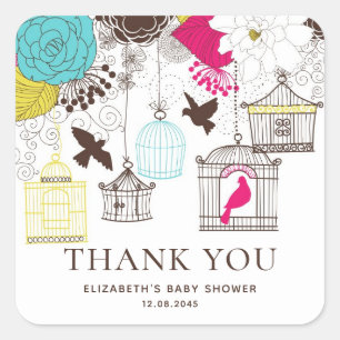 Colourful Birdcages Baby Shower Thank You Sticker