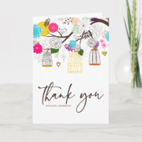 Colourful Birdcages Floral Wedding Thank You Card