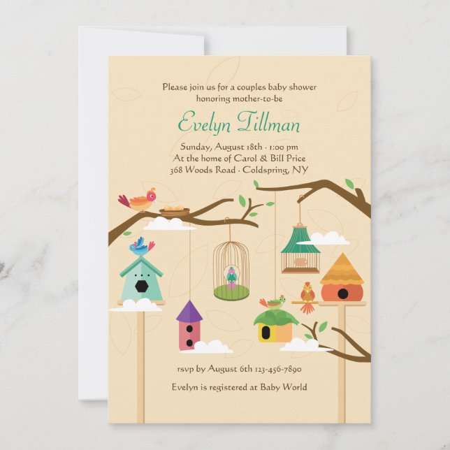 Colourful Birdhouses Invitation (Front)