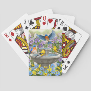 Colourful Birds and Bird Bath Flower Garden Playing Cards