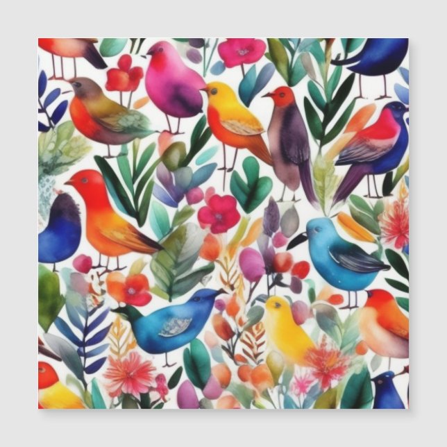 Colourful birds and flowers Invitation (Front)
