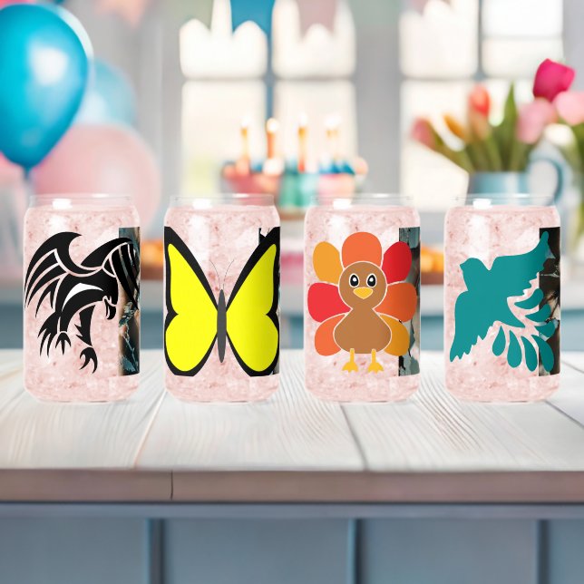 Colourful Bird's and Love Natural Drinkware Set Can Glass (Insitu (Baby Shower))