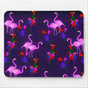Colourful Birds and Pink Flamingos Mouse Mat